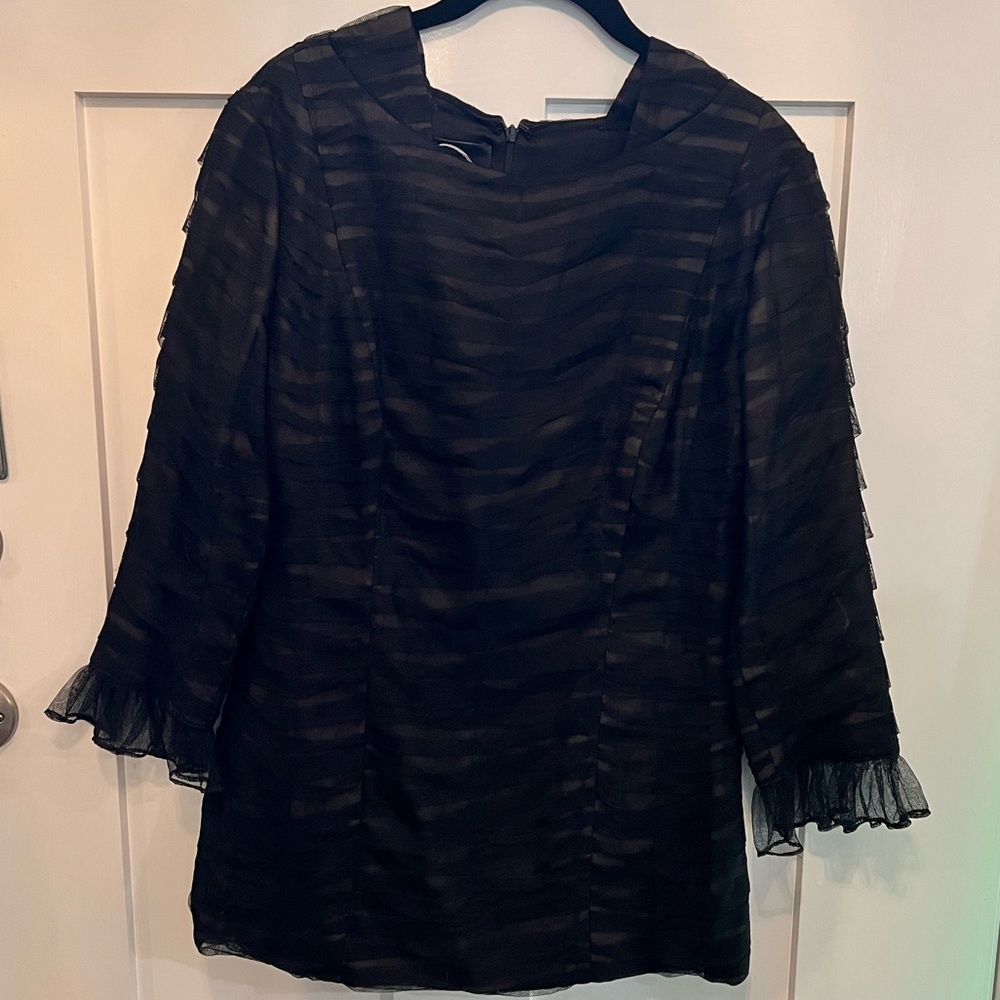 Tom and Linda Platt Custom LBD gathered black tunic dress